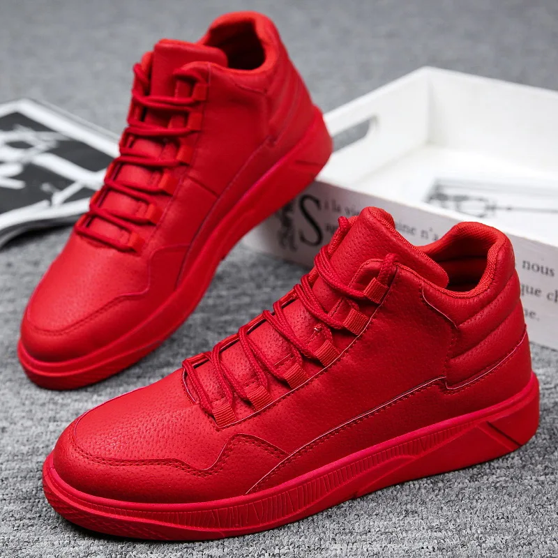 Men'S Shoes Grip - Sepatu Skate Kulit Merah High-Top Pria,