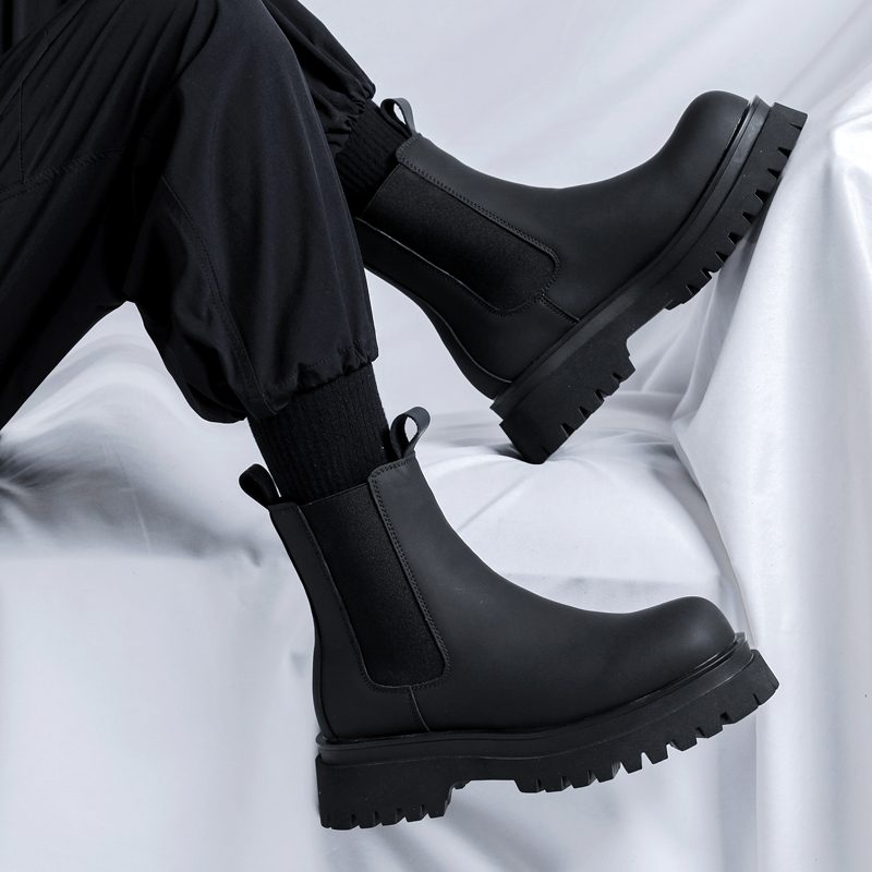 Men Shoes Brands - Sepatu Boots Hitam Tinggi Model Platform